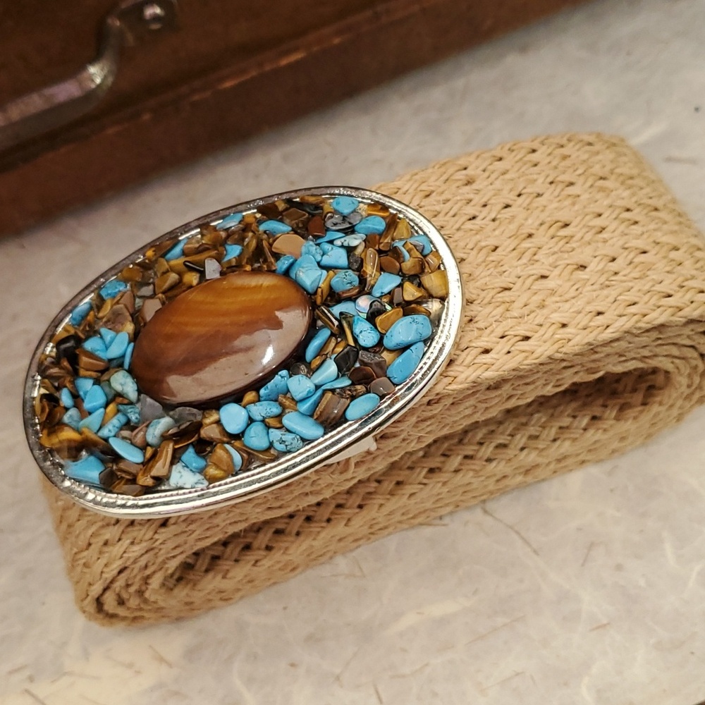 Belt with Turquoise & tigers eye buckle. AG